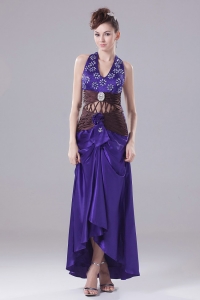 Purple Prom Dress With Beading Halter and High-low