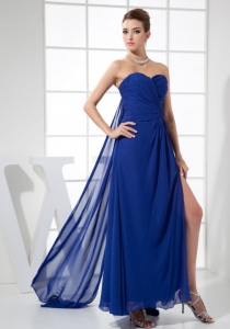 High Slit Sweetheart Watteau Train Blue Prom Dress