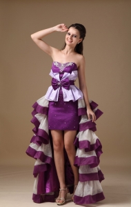 High Low Lavender Prom Dress Layers Bow Taffeta 2013