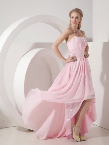 High Low Baby Pink Sweetheart Chiffon Prom Dress