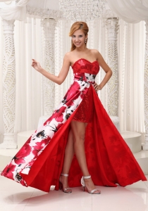 Evening Dress Red Sequins Printed High Low Party Dress