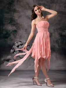 Baby Pink Short Prom Dress Chiffon Strapless Ruches