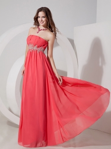 Watermelon Red Empire Strapless Floor-length Prom Dress