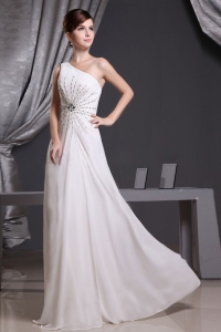 White One Shoulder Beading Prom Dress Floor-length
