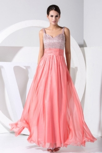 Beading Straps Ankle-length Straps Prom Dress Watermelon
