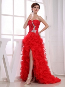 Red Beading Mermaid Sweetheart Prom Dress High-low