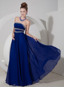 Blue Empire Strapless Floor-length Chiffon Prom Dress