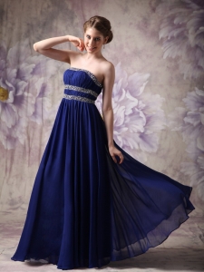 Blue Empire Strapless Prom Dress Floor-length Beading