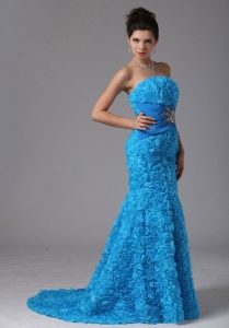 Rolling Flower Baby Blue Beading Prom Dress 2013