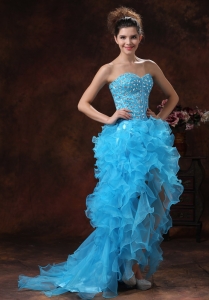 High-low baby Blue 2013 Prom Dress Beaded Ruffled