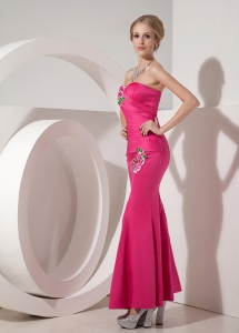 Hot Pink Mermaid Ankle-length Appliques Prom Dress