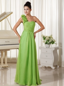 One Shoulder Prom Dress Watteau Train Spring Green