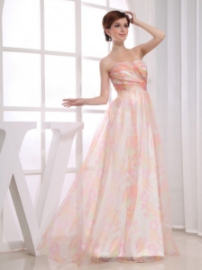 Print Strapless Floor-length Multi-color Prom Dress