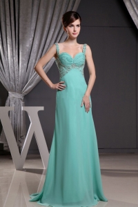 TurquoiseStraps Prom Dress Beadng Ruch Brush Train and