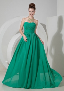 Turquoise Empire Sweetheart Brush Train 2013 Prom Dress