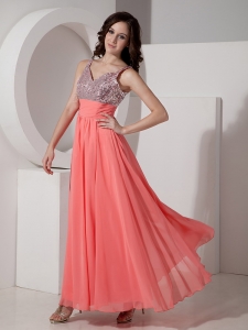 Watermelon Empire Straps Ankle-length Prom Dress