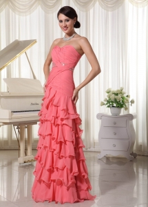 Watermelon Red Sweetheart Chiffon Layered Prom Dress