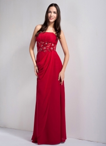 Wine Red Strapless Floor-legnth Bridesmaid Dress