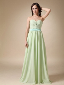 Yellow Green Sweetheart Floor-length Belt Prom Dress