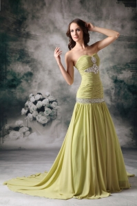 Yellow Green Mermaid Sweetheart Court Train Prom Dress