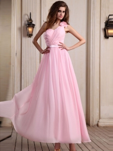 Baby Pink One Shoulder 2013 beaded Prom Dress ruched