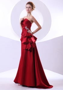 Beading Wine Red Sweetheart Floor-length Prom Dress