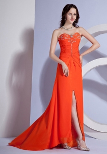 Beading Sweetheart High Slit Orange Red Prom Dress