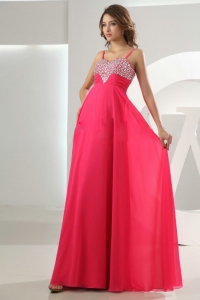 Beading Empire Chiffon Straps Hot Pink Floor-length Prom Dress