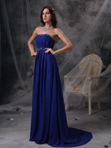 Blue Empire Strapless Prom / Celebrity Dress Court Train