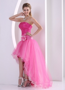 High low Hot Pink Seqince Prom Dress hand made flower