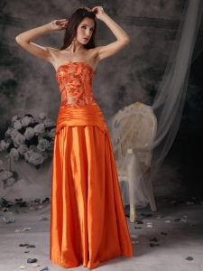 Orange Red Sequins Strapless Floor-length Prom Dress