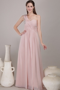 Empire One Shoulder Floor-length Chiffon Beading Prom Dress