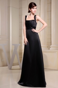 Straps Black Prom Dress With Belt A-line Floor-length
