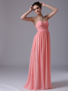 Watermelon Sweethear Floor-length Prom Dress Ruched