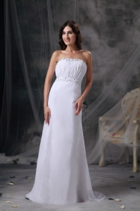 White Strapless Floor length Ruch Prom Dress 2013