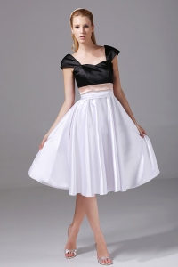 White and Black Satin Knee-length 2013 Prom Dress