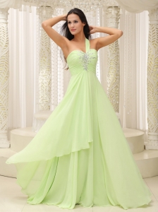 Yellow Green One Shoulder Beaded 2013 Prom Dress