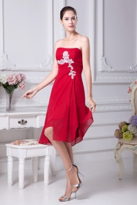 Appliques Strapless Asymmetrical Red 2013 Prom Dress