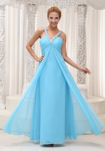 Beaded V-neck Aqua Blue Prom / Evening Dress 2013
