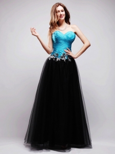 Black and Blue A-line Prom Dress Appliques Sweetheart Tulle