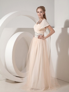 Champagne Column Sweetheart Floor-length Prom Dress with Beading