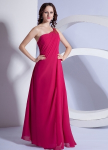 Empire Red Beading Chiffon Prom Dress with One Shoulder