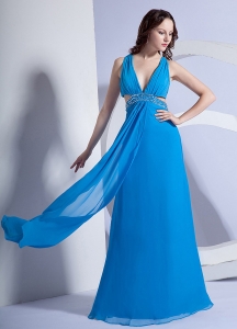 Stylish Empire V-neck Floor-length Beading Chiffon Prom Dress