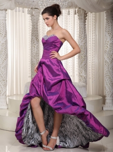 Eggplant Purple Sweetheart High-low Zebra Prom / Evening Dress