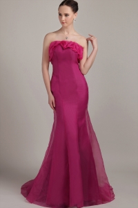 Mermaid Fuchsia Strapless Floor-length Organza Prom Dress
