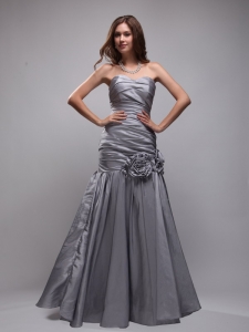 Gray Mermaid Sweetheart Prom Dress with Ruch and Hand Made Flowers
