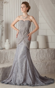 Grey Trumpet / Mermaid Sweetheart Court Train Prom Dress
