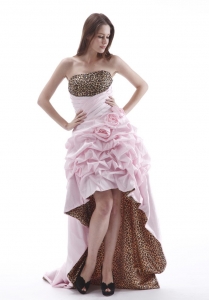 Leopard High-low Prom Dress With Hand Made Flowers and Pick-ups