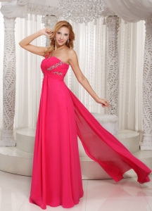 Hot Pink One Shoulder Ruched Prom Dress With Watteau Train