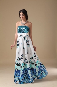 Multi-color Pringting Empire Strapless Sequin Prom Dress